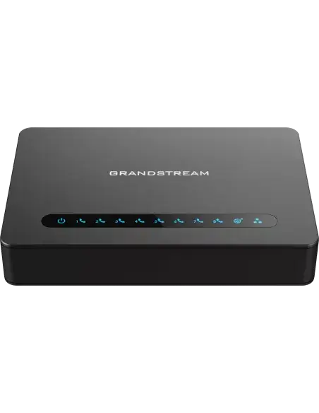 Grandstream HT-818 SIP ATA featuring 1 WAN port, 1 LAN port, and 8 FXS ports.