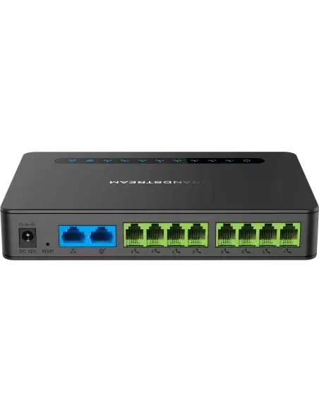 Image of the Grandstream HT-818 SIP ATA featuring 1 WAN port, 1 LAN port, and 8 FXS ports.
