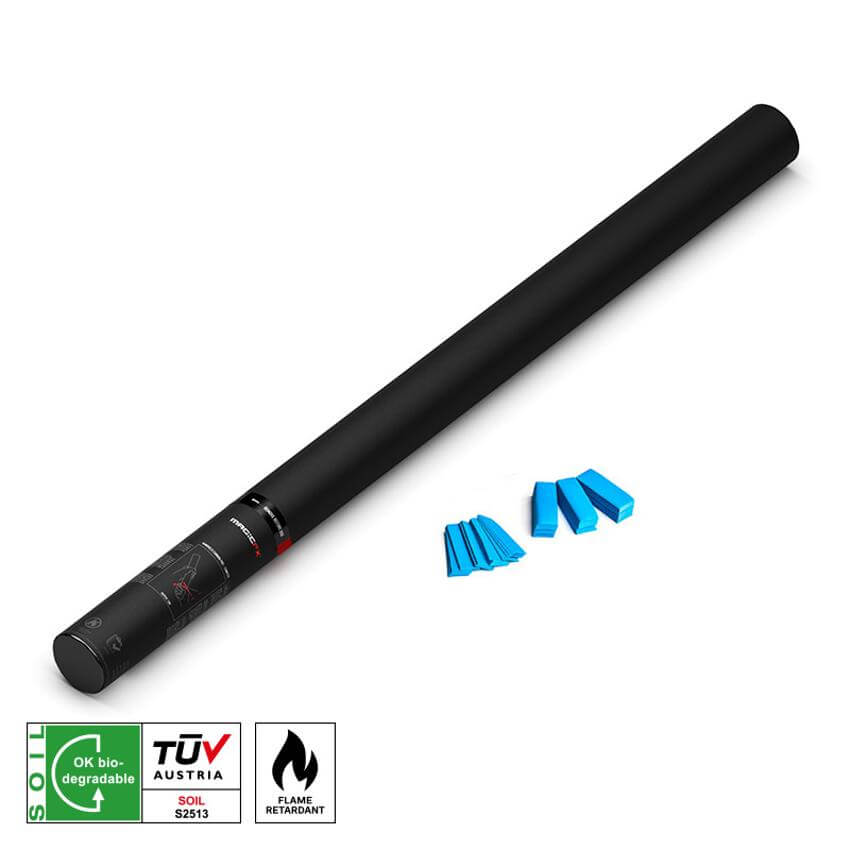 MAGICFX Handheld Cannon Pro in light blue color, 80cm long, designed for confetti, biodegradable and flame retardant.