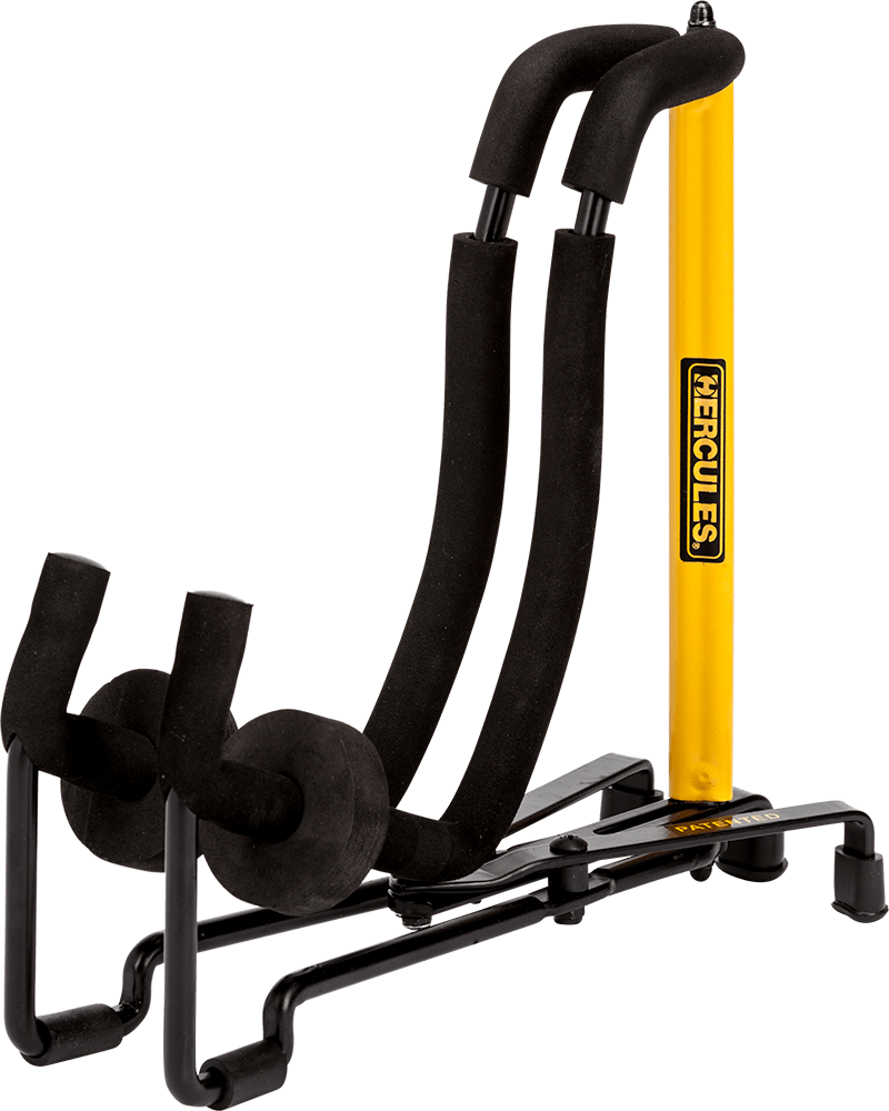 HERCULES STANDS GS303B TravLite Folk Instrument Stand designed for banjos, mandolins, ukuleles, and violins, showcasing its compact and sturdy build.