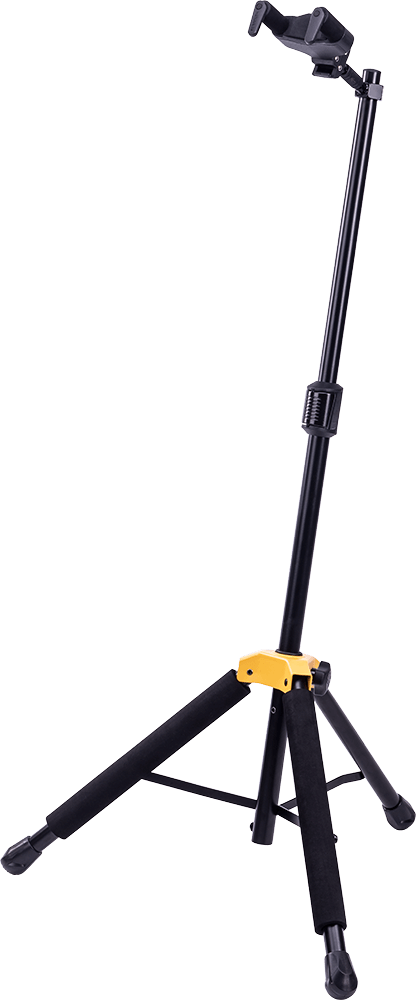 HERCULES STANDS GS415B PLUS Auto Grip Guitar Stand with Foldable Yoke displayed in a studio setting.