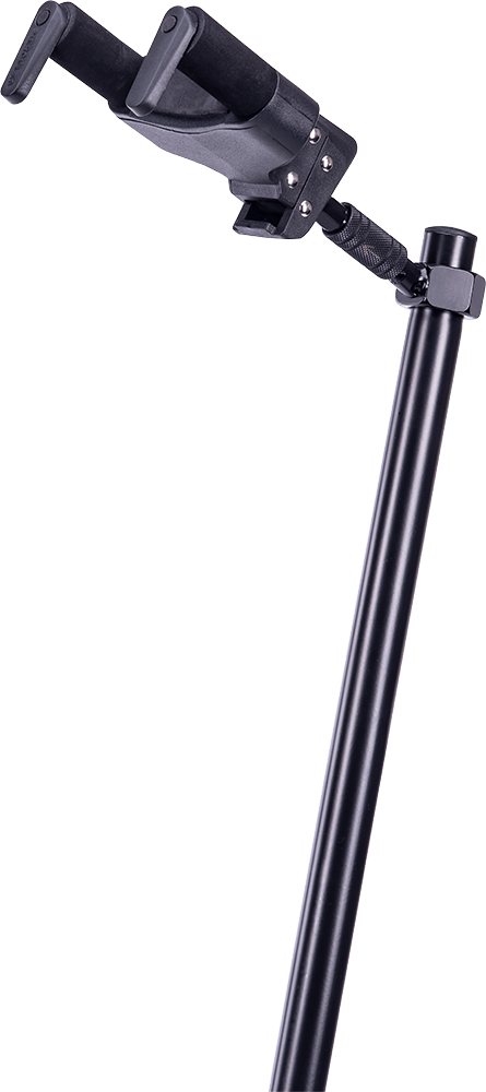 HERCULES STANDS GS415B PLUS Auto Grip Guitar Stand with Foldable Yoke displayed in an upright position.