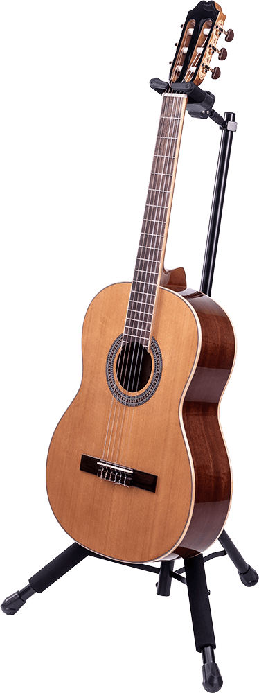 HERCULES STANDS GS415B PLUS Auto Grip Guitar Stand with Foldable Yoke displayed in an upright position.