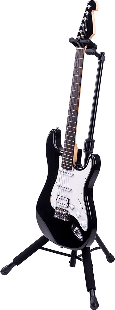 HERCULES STANDS GS415B PLUS Auto Grip Guitar Stand with Foldable Yoke displayed in an upright position.