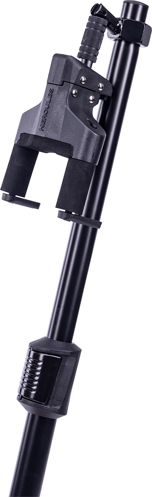 HERCULES STANDS GS415B PLUS Auto Grip Guitar Stand with Foldable Yoke displayed in an upright position.