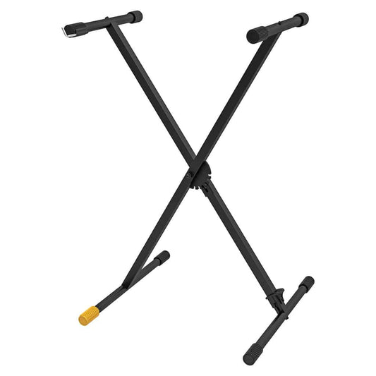 HERCULES STANDS KS100B EZ-STEP SINGLE X KEYBOARD STAND showing its adjustable and compact design.