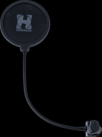 Hercules MH200B Pop Filter designed to reduce plosive sounds in vocal recordings.