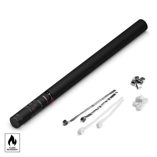 MAGICFX Handheld Cannon Pro in white and silver, designed for launching streamers, measuring 80 cm.