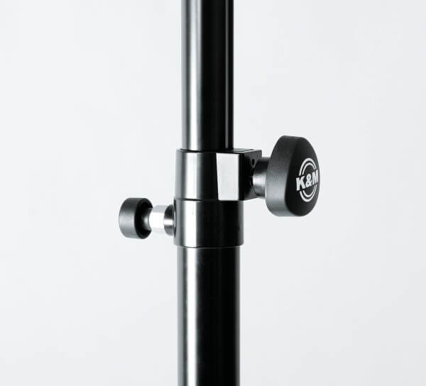 König & Meyer 214/6 Professional Speaker Stand in black, showcasing its adjustable height and durable aluminum construction.