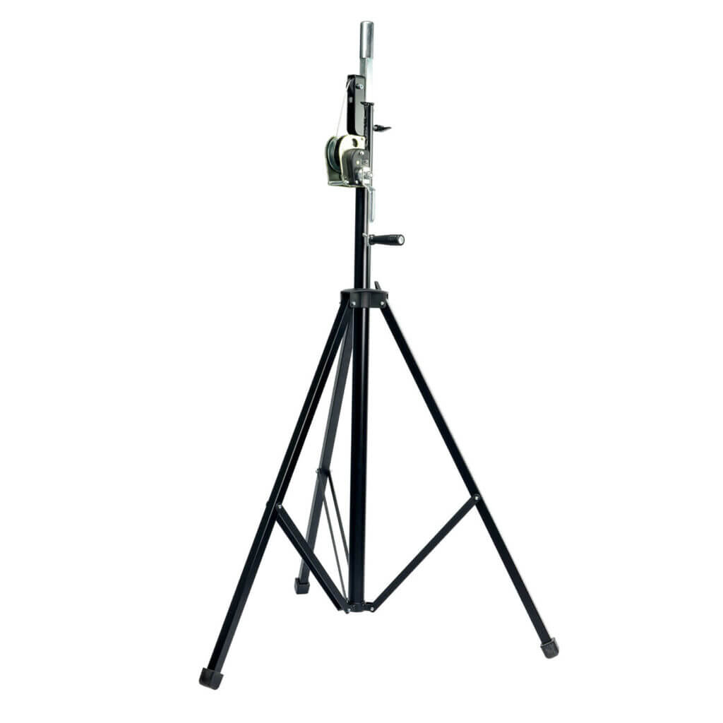 ATHLETIC Heavy Duty Winch Lighting Stand with a 60KG load capacity, shown in a professional setting.