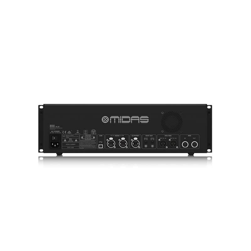 Midas DL32 32-Input Digital Stagebox featuring Midas Mic Preamps and 96kHz ADCs.