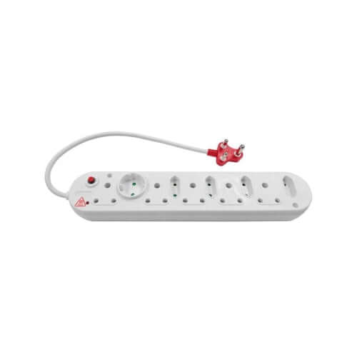 Multi Plug with 5x16A and 5x5A sockets, 0.5 meter cord length, suitable for various electrical devices.