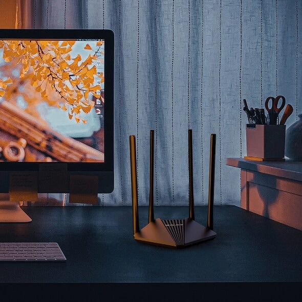 Mercusys MR30G AC1200 Dual-Band Wi-Fi Router with sleek design and dual antennas.