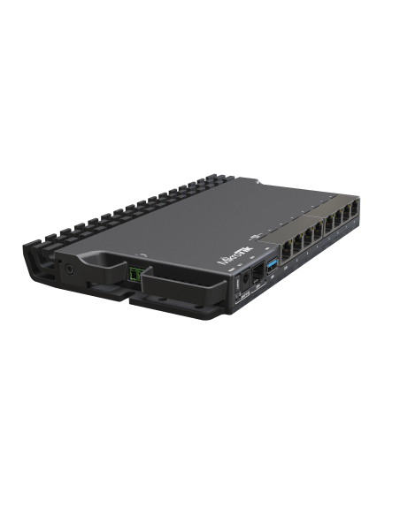 MikroTik RB5009UG+S+IN heavy duty router featuring 7x 1GB ports, 1x 2.5GB port, and 1x 10G SFP+ port.