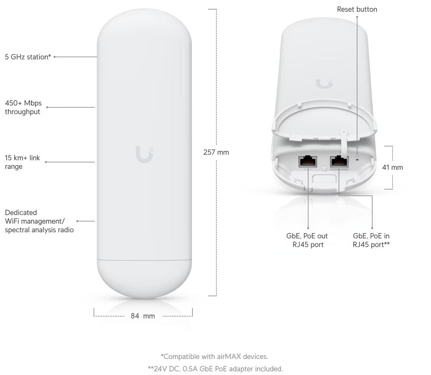 Back view of the Ubiquiti UISP airMAX NanoStation 5AC 5GHz 16dBi Radio.