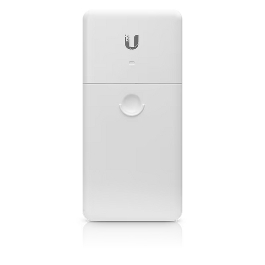 Back view of the Ubiquiti NanoSwitch Outdoor 4 Port Gigabit showing ports and connections.