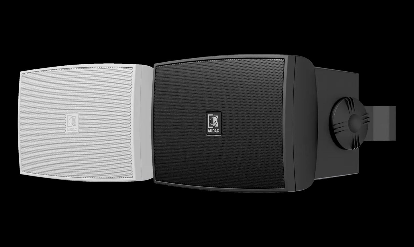 Audac Outdoor universal wall speaker in black, designed for outdoor use, showcasing its compact 3-inch size.