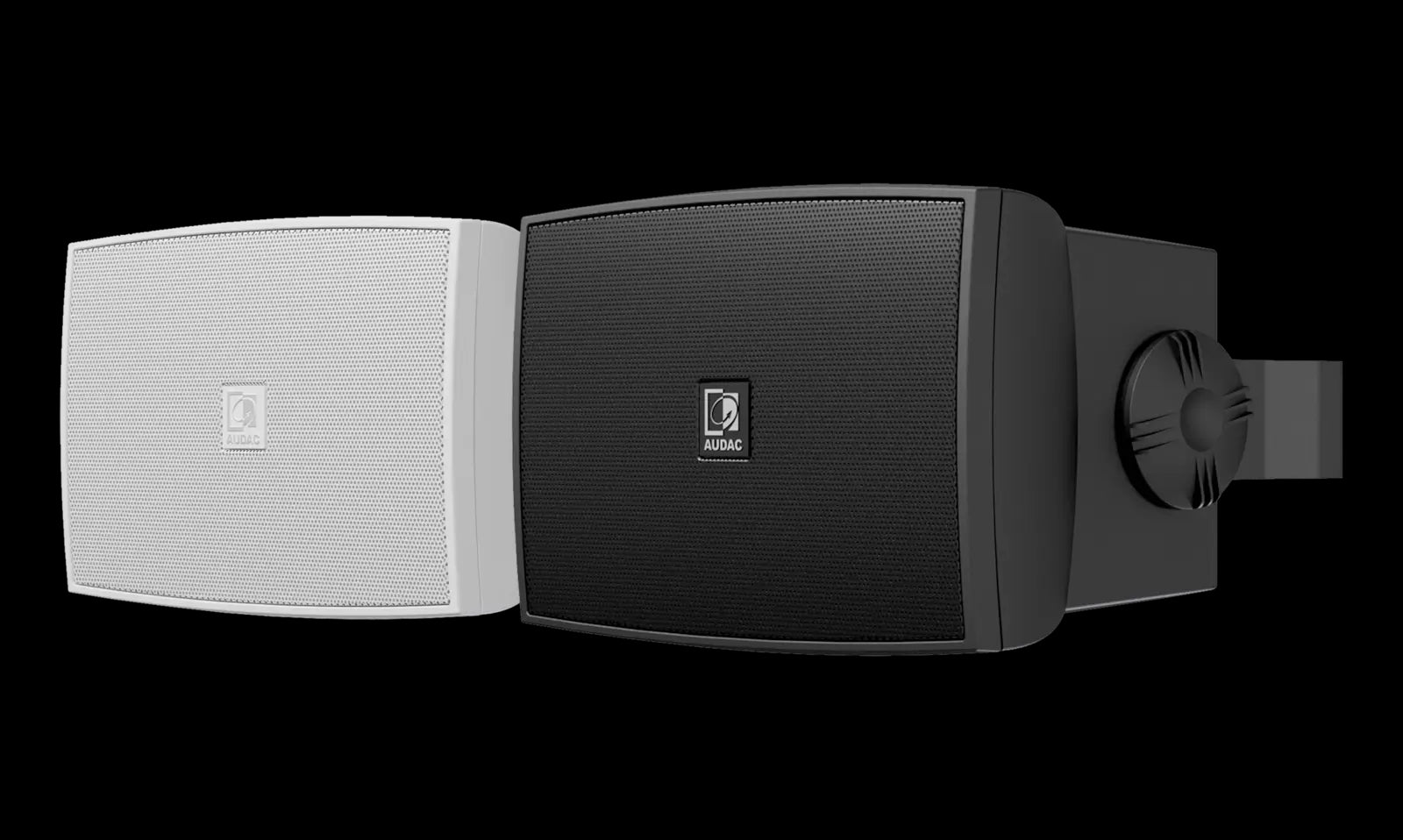 Audac Outdoor universal wall speaker in black, designed for outdoor use, showcasing its compact 3-inch size.