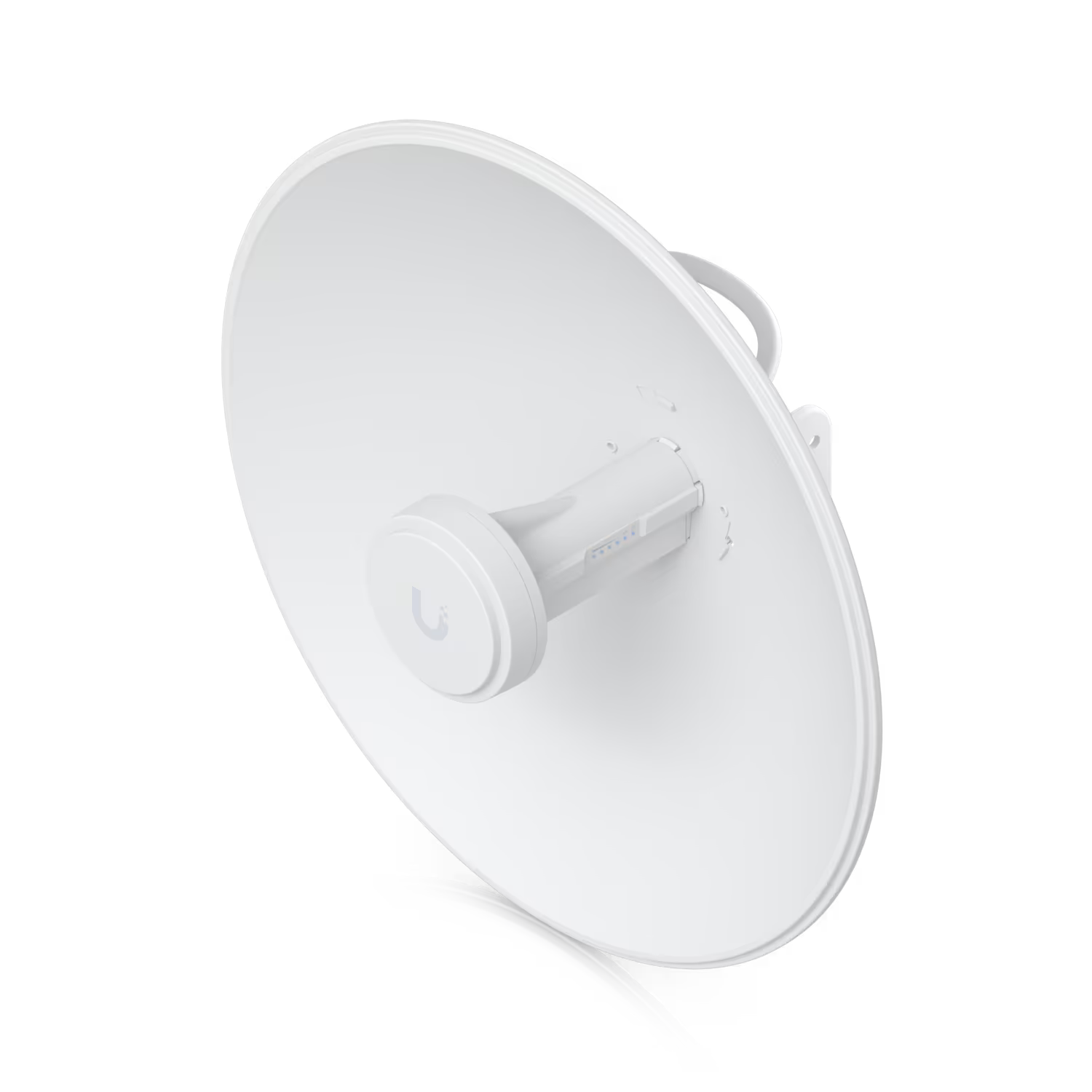 Front view of the Ubiquiti UISP airMAX PowerBeam AC 2GHz 18dBi Radio, showcasing its sleek design and integrated antenna.