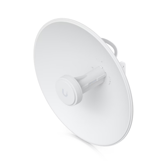Front view of the Ubiquiti UISP airMAX PowerBeam AC 2GHz 18dBi Radio, showcasing its sleek design and integrated antenna.
