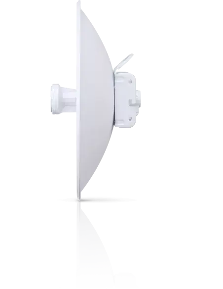 Side view of Ubiquiti UISP airMAX PowerBeam AC 5GHz 25dBi Radio with PoE injector.