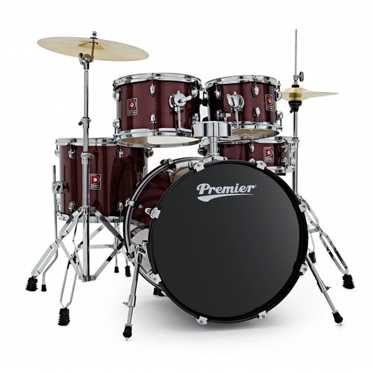 Premier Revolution 20-inch 5-piece drum kit in red sparkle wrap finish.