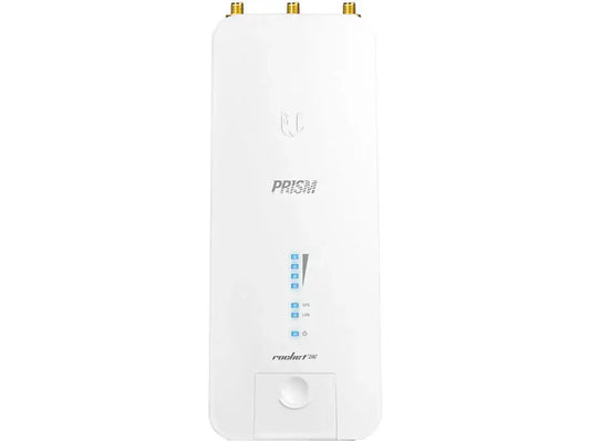 Ubiquiti UISP airMAX Rocket Prism AC 2GHz Radio showing front view with sleek design and antenna.