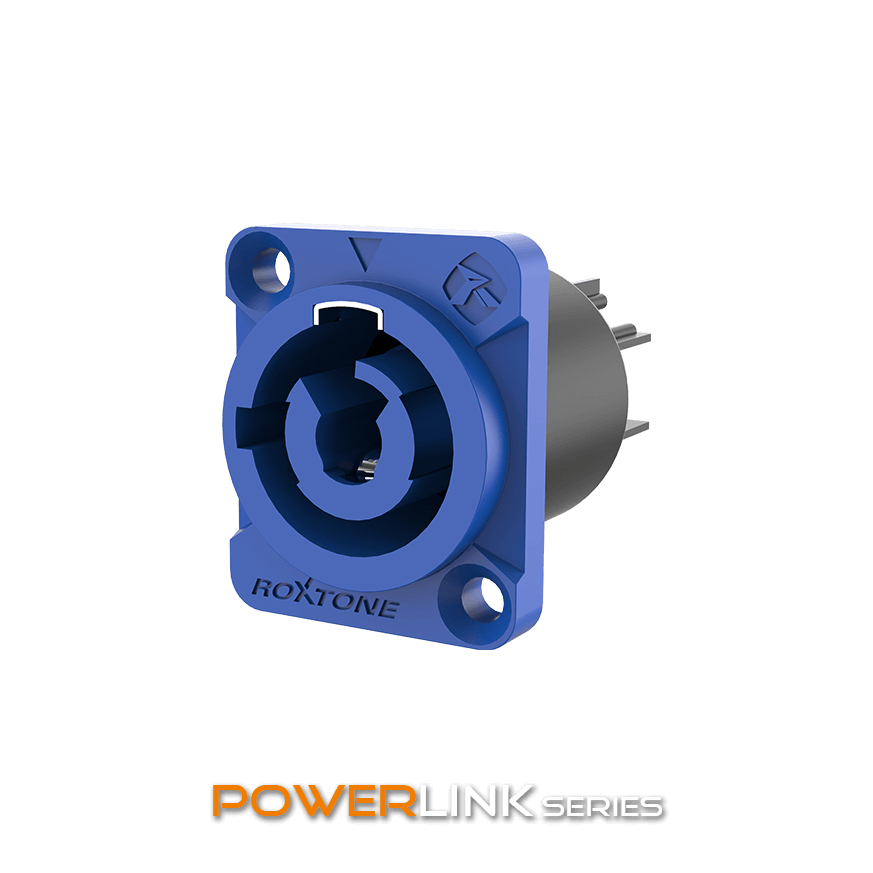 ROXTONE PowerCon Input Chassis Plug, a 20A / 250V AC connector, shown in the image.