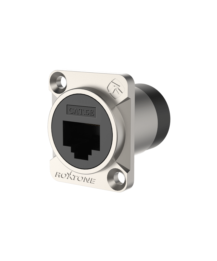 ROXTONE CAT6 Through Socket with Nickel Plated Shell, a Shielded RJ45 Adapter designed for high-performance networking.