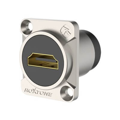 ROXTONE HDMI Feed Through Chassis Adapter with a nickel plated shell, showcasing its design and features.