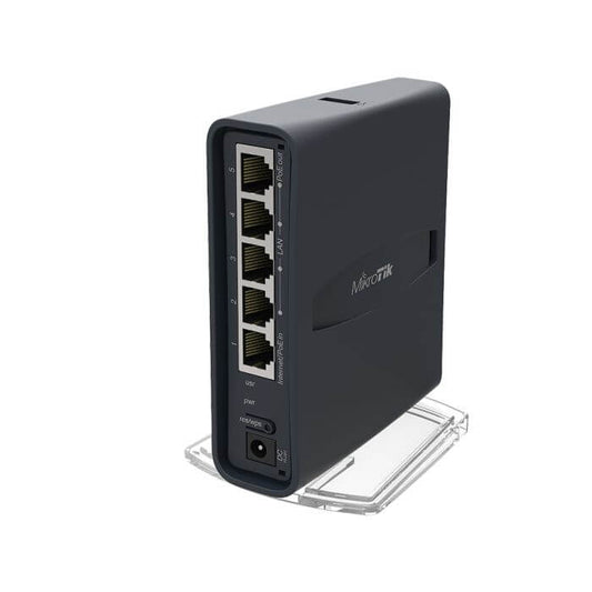 MikroTik hAP ac Lite Tower WiFi 5 Router with a maximum speed of 750Mbps, featuring a sleek tower design.