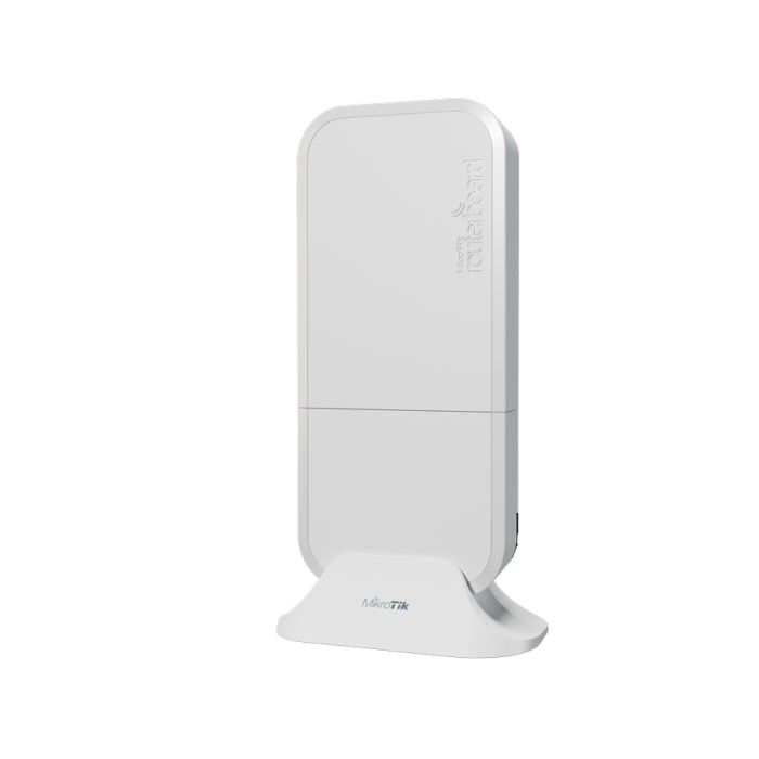 MikroTik wAP ac Outdoor WiFi Router featuring dual band connectivity and 2.5dBi antennas, designed for outdoor use.