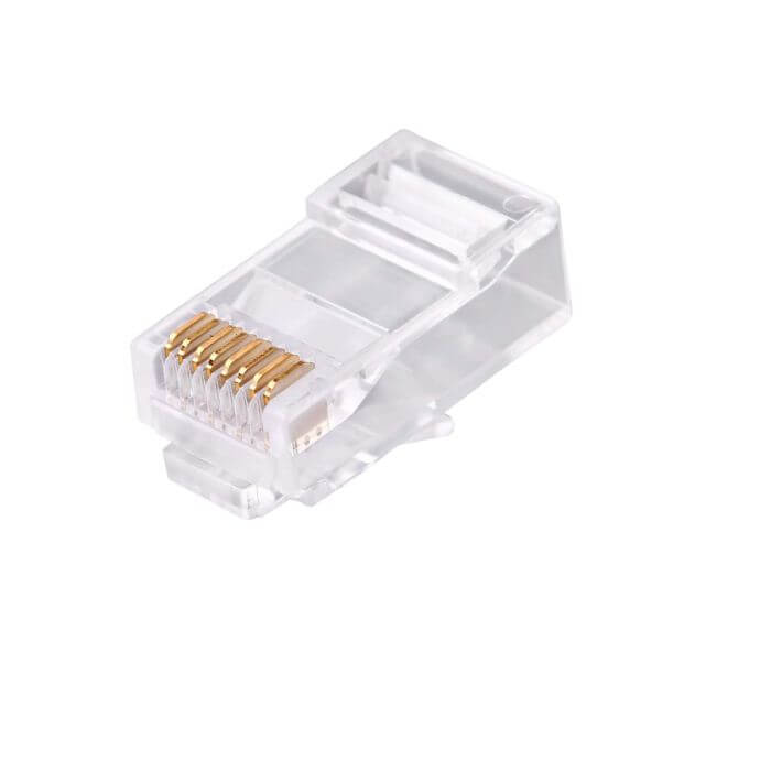Image of a Scoop EZ RJ45 CAT5e UTP Modular Plug, used for network connections.