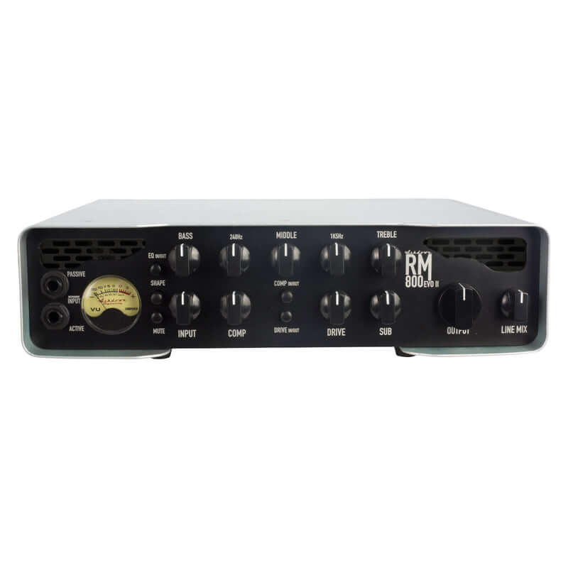 ASHDOWN RM-800 EVO II 800W Bass Amplifier Head featuring tone shaping controls, displayed from the front view.