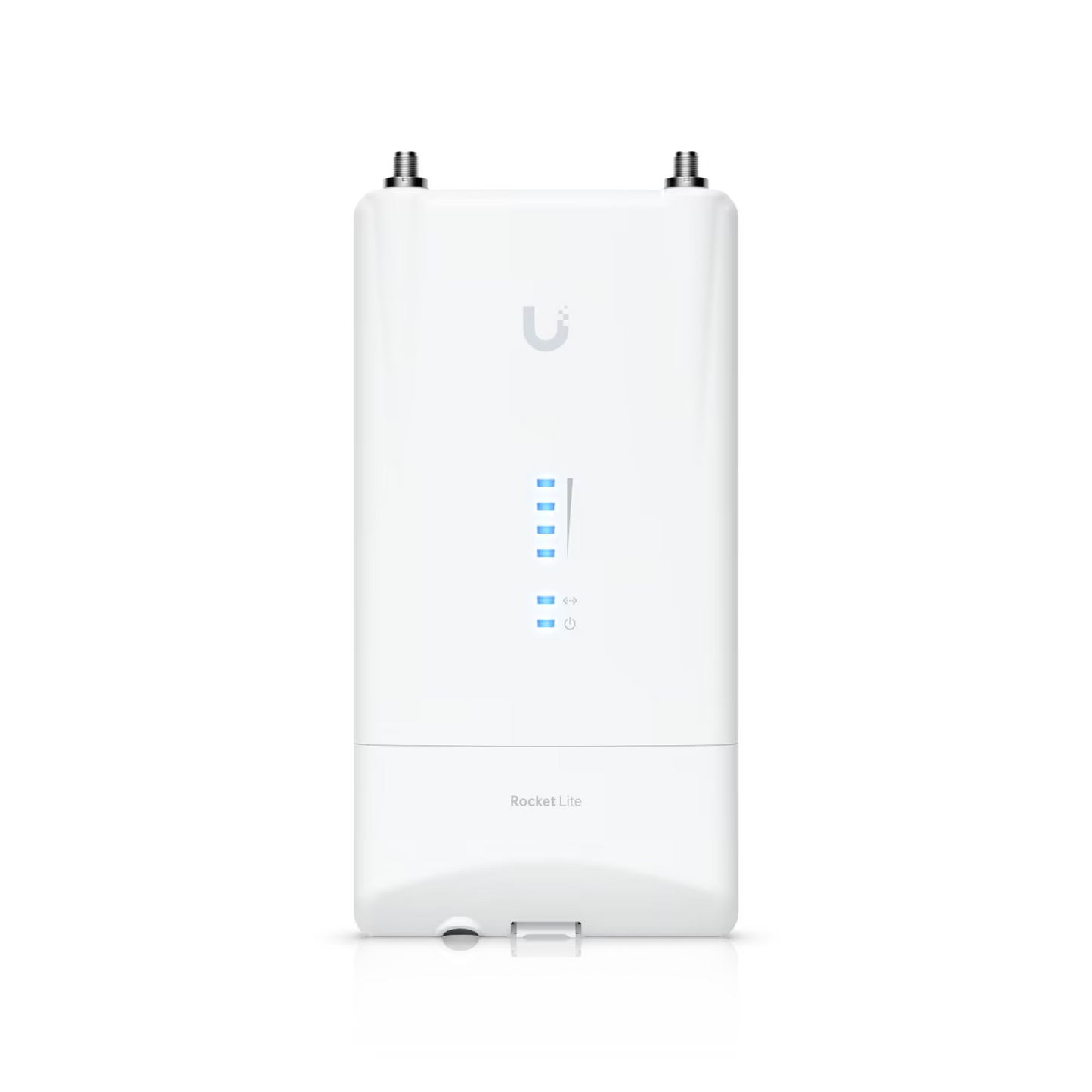 Back view of the Ubiquiti UISP airMAX Rocket Lite AC 5GHz Radio, highlighting the ports and connections.