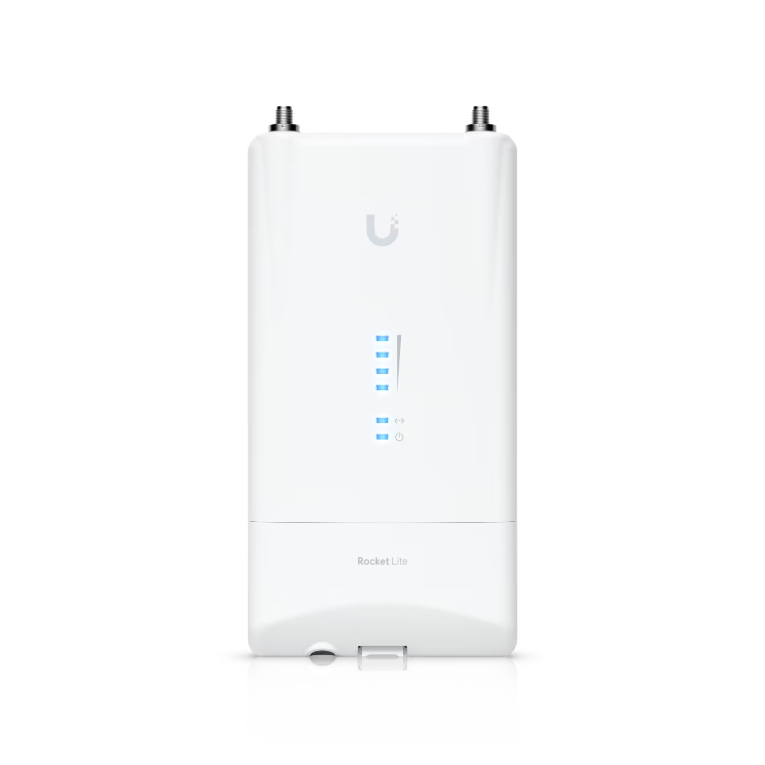 Back view of the Ubiquiti UISP airMAX Rocket Lite AC 5GHz Radio, highlighting the ports and connections.