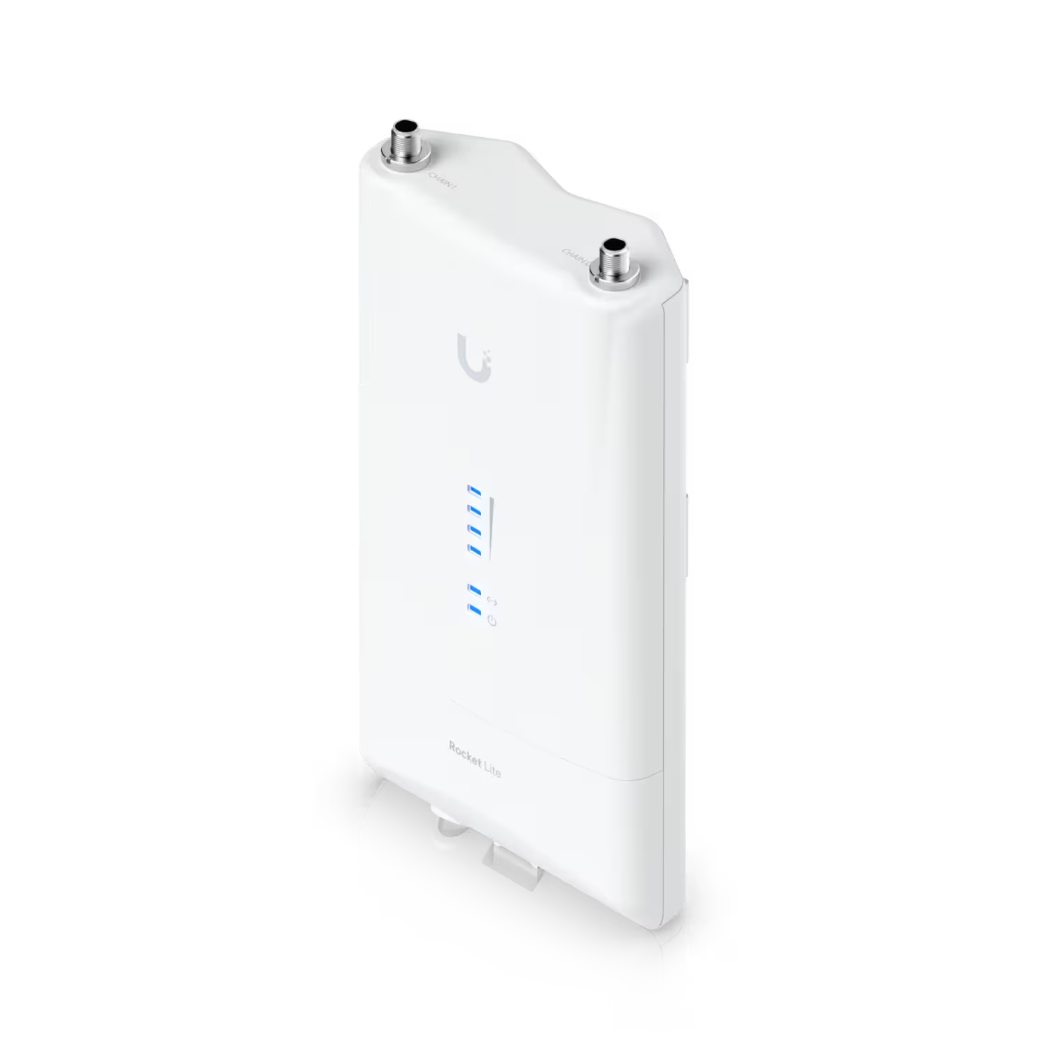 Front view of the Ubiquiti UISP airMAX Rocket Lite AC 5GHz Radio, showcasing its sleek design.