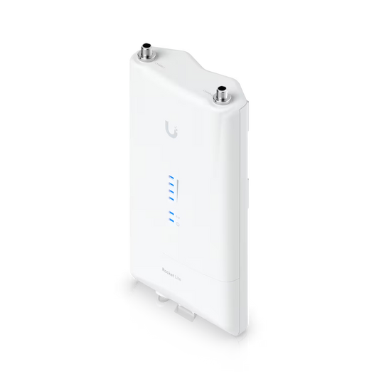 Front view of the Ubiquiti UISP airMAX Rocket Lite AC 5GHz Radio, showcasing its sleek design.