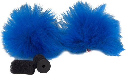 RYCOTE BLUE RISTRETTO LAVALIER WINDJAMMER pair made of synthetic fur, designed to reduce wind noise for microphones.