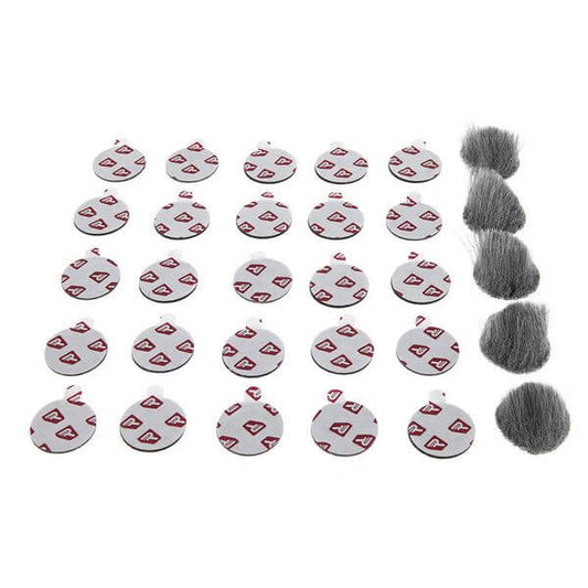 RYCOTE Overcovers Advanced Grey pack including 25 stickers and 5 windscreens designed for lavalier microphones.