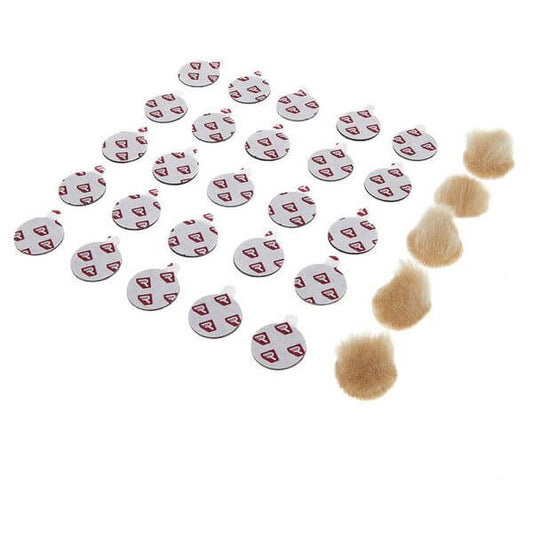 Rycote Overcovers Advanced Beige Pack, featuring wind covers and adhesive mounts designed for lavalier microphones.