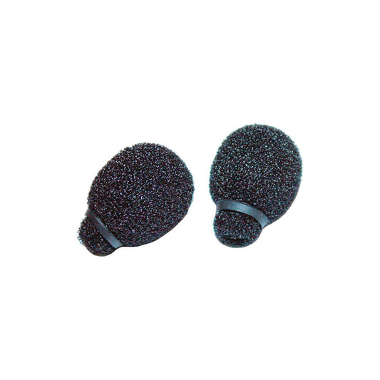 RYCOTE Miniature Lavalier Foams in Black, designed for 15mm long and 2.8mm diameter lavalier microphones, packaged in a 2-pack.