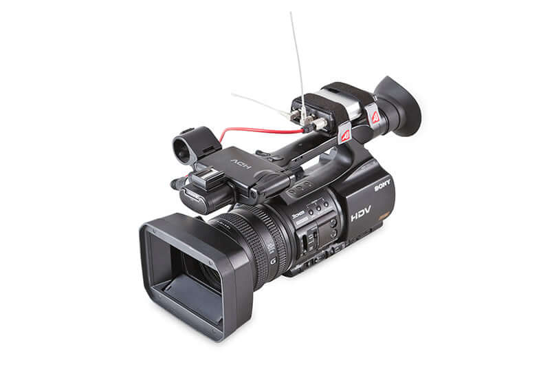 RYCOTE Wireless Receiver Bracket MKII mounted on a Sony camera, showcasing its universal design for portable wireless receivers.