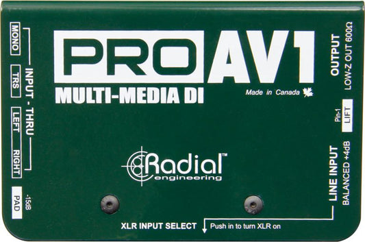 Top view of the Radial ProAV1 Passive Direct Box for high-quality audio performance.
