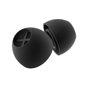 Black silicone ear adapters in size 'M' for true wireless earbuds, featuring 5 pairs in the package.