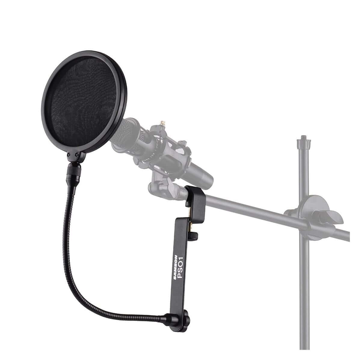 Samson PS01 pop filter with gooseneck for improved audio recording quality.