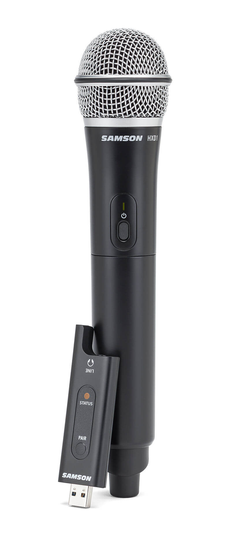Samson Stage XPD2 HQ6 wireless system featuring a handheld transmitter and Q6 microphone, showcasing the product design.