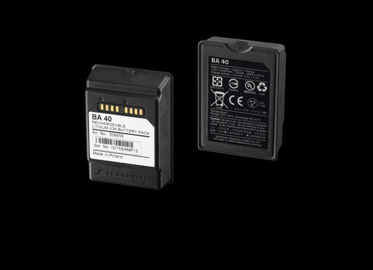 Image of the Sennheiser BA 40 Li-ion Rechargeable Battery, 3.6V, showing the battery in a cutout style.