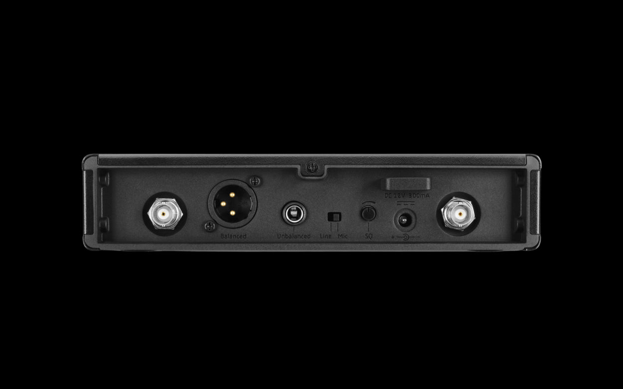 Back view of the Sennheiser XSW 2-ME3-B Wireless Headmic Set, operating in the 614-638MHz frequency range