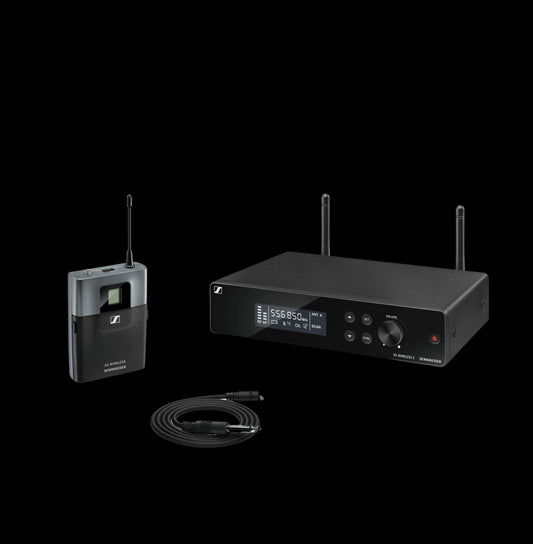 Front view of the Sennheiser XSW 2-CI1-B Wireless Instrument Set, 614-638MHz, showing the complete set including the receiver and transmitter.